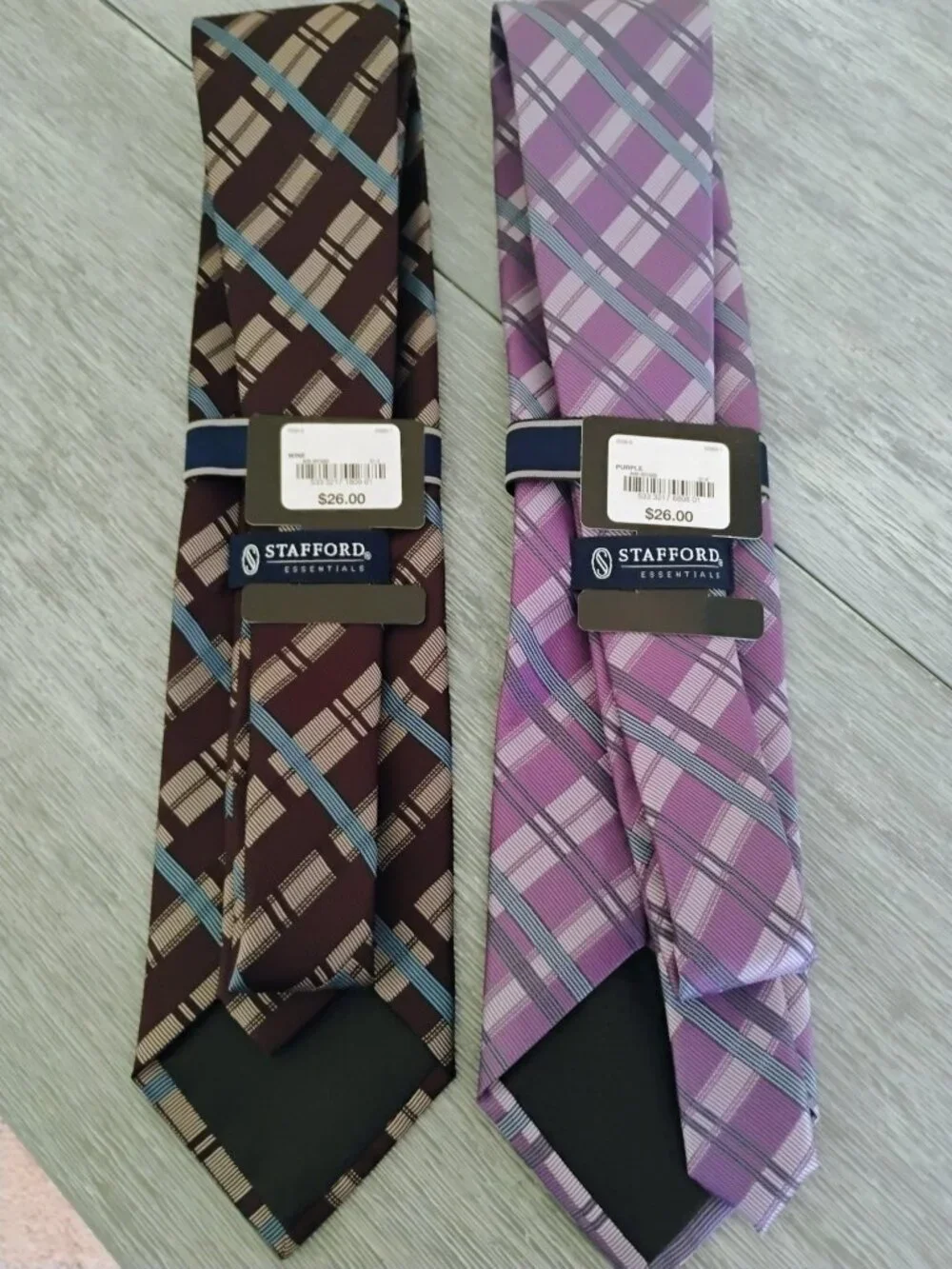 Two Stafford Essentials Plaid Silk Ties, NWT